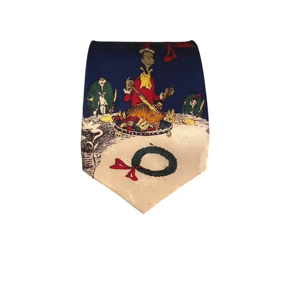 Dr. Seuss How the Grinch Stole Christmas Silk Tie Blue Holiday Roast Beast 1994